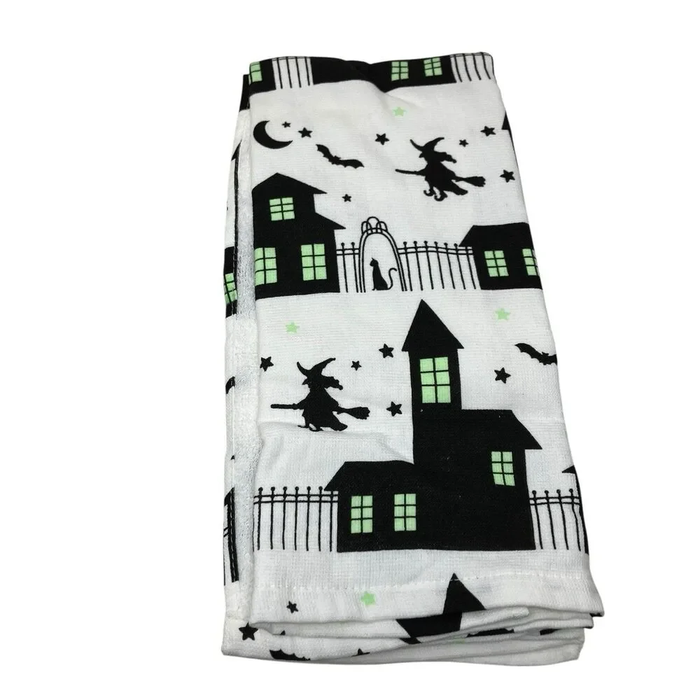 Fao Schwarz Halloween Kitchen Towels Set‎ Haunted House Witch Bat Glow Decor